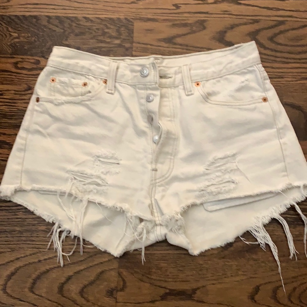 vintage levi's 501 white denim shorts